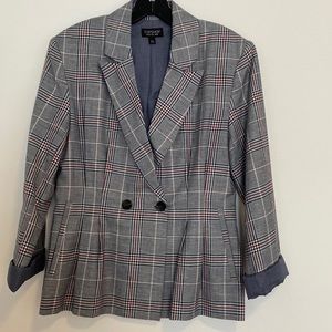 Topshop gray plaid lightweight double breasted blazer.